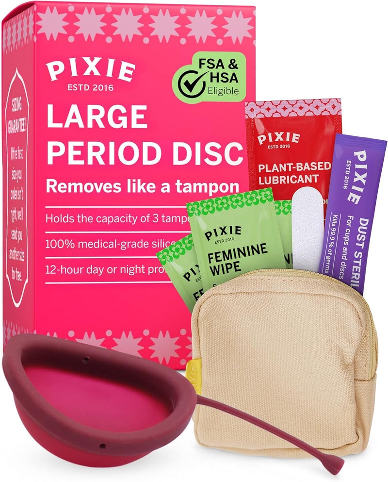 Pixie Cup Pixie Menstrual Disc for Feminine Care - Ranked 1 for Best Tampon Alternative Period Disc - 100% Medical-Grade Silicone - Removes Like a Tampon - Wear 12 Hours - Capacity of 7 Tampons (Large) - Image 1